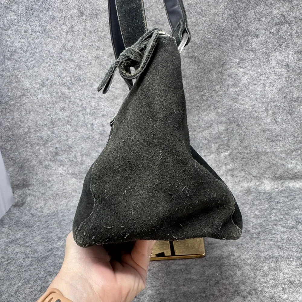 Vtg Y2K Apostrophe Black Suede Leather Shoulder Bag Boho Bohemian Minimalist